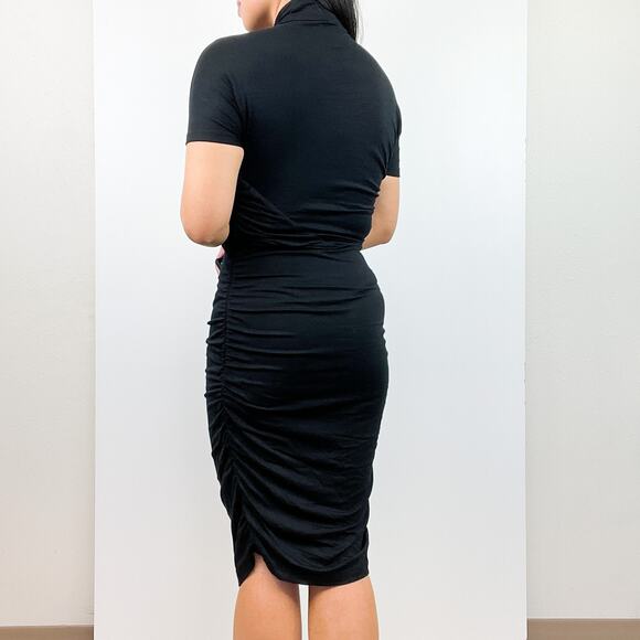 NWT French Connection Size 6 Jersey Stretch Ruched Bodycon Mini Dress Black - Picture 7 of 12